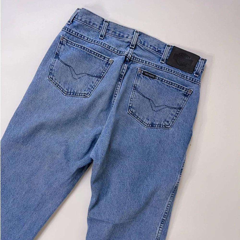 90s Vintage Harley Davidson Light Wash Straight Leg Jeans Size L - Picture 3 of 8